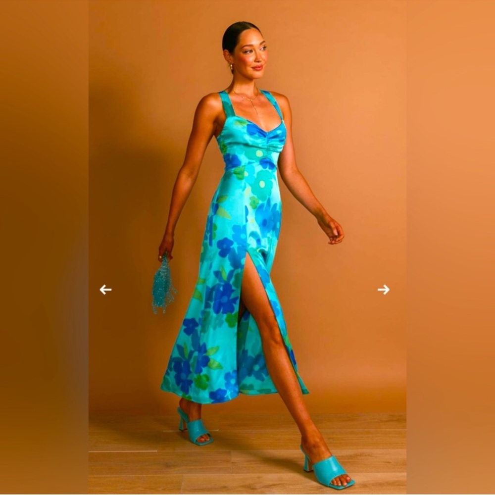Show Me Your MuMu Aqua & Teal Floral Midi Dress